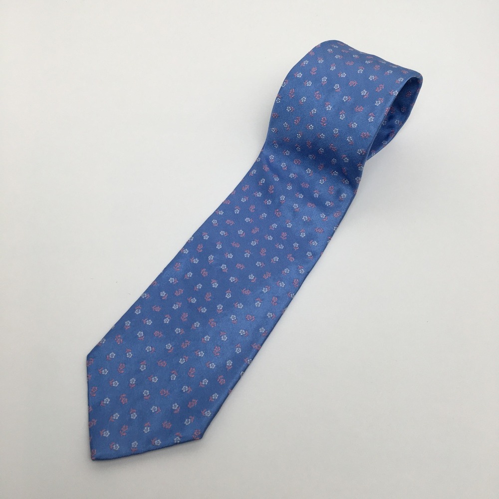 Brooks Brothers Necktie Men One Size Blue Floral 100% Silk Made in USA Wedding